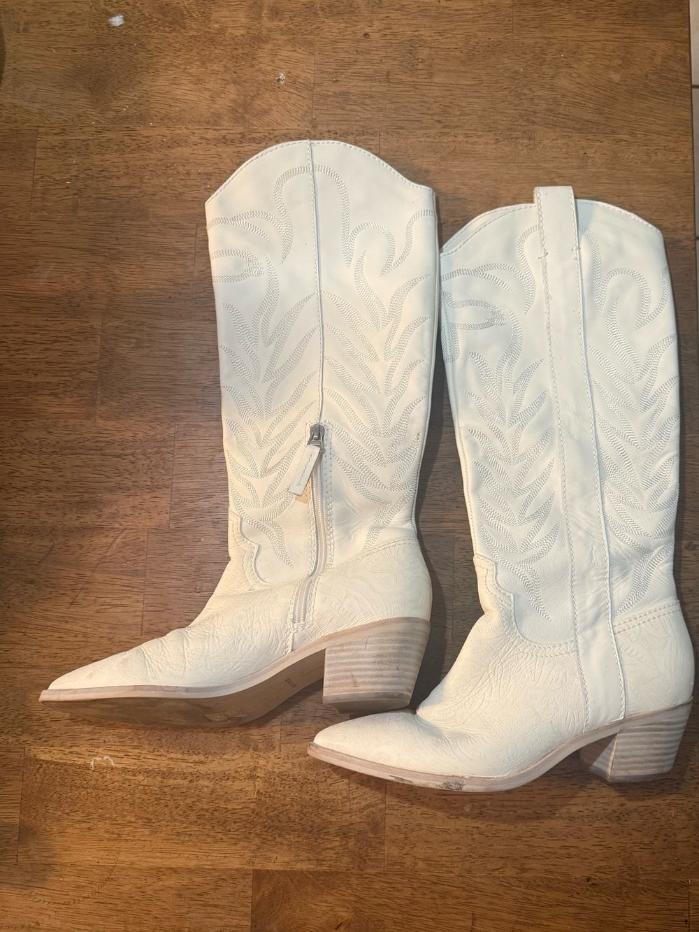 Dolce Vita White Western Knee-High Heeled Boots